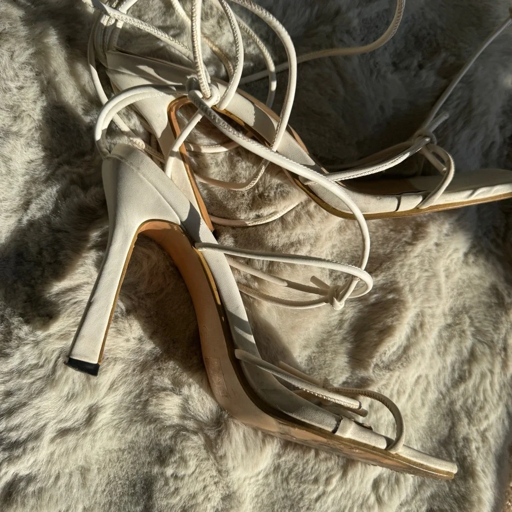 Boohoo White Tie Lace Up Heels